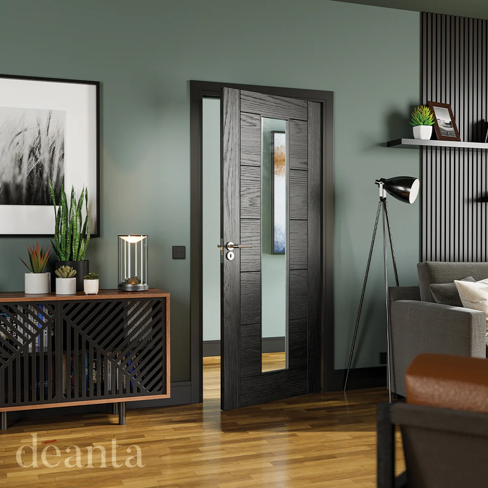 Deanta Seville Brushed Black Oak Glazed 1L FSC® Internal Door - Image 3