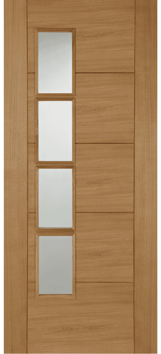 Mended ISEO Oak Quarter Cut Offset 4 Light Prefinished Internal Door